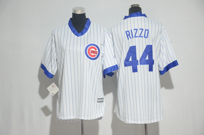 Womens 2017 MLB Chicago Cubs #44 Rizzo White stripe Jerseys